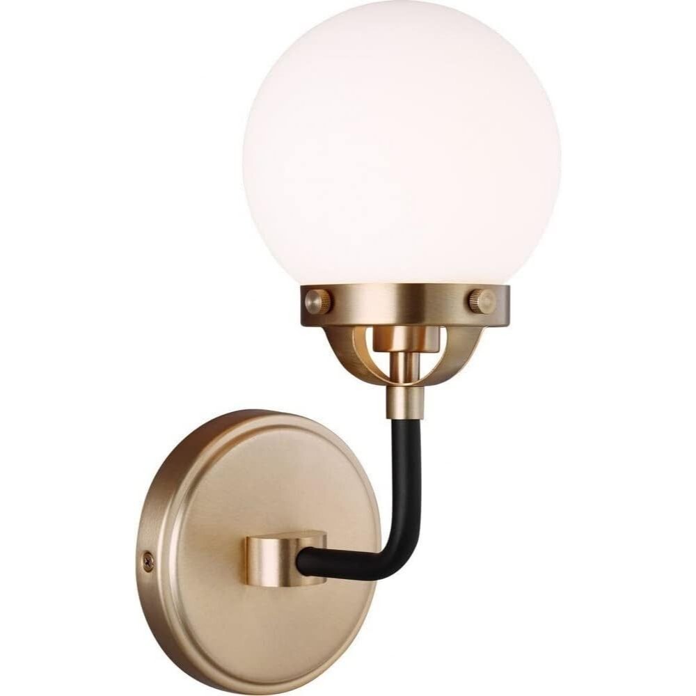 Sea Gull Lighting 4187901-848 Cafe 1-Light Wall Sconce Satin Brass White Glass